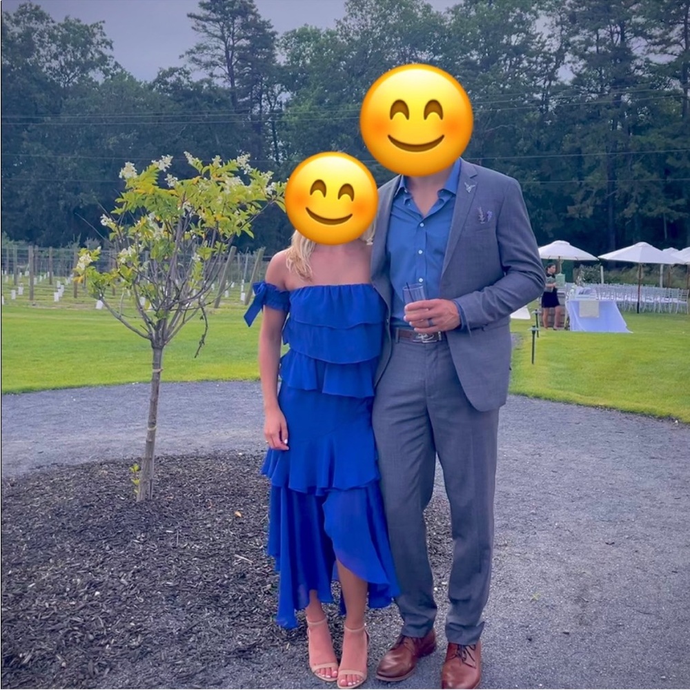 NWT MISA Los Angeles Isidora Dress Sz L Tiered Ruffle Off Shoulder Midi Romantic - Picture 12 of 12